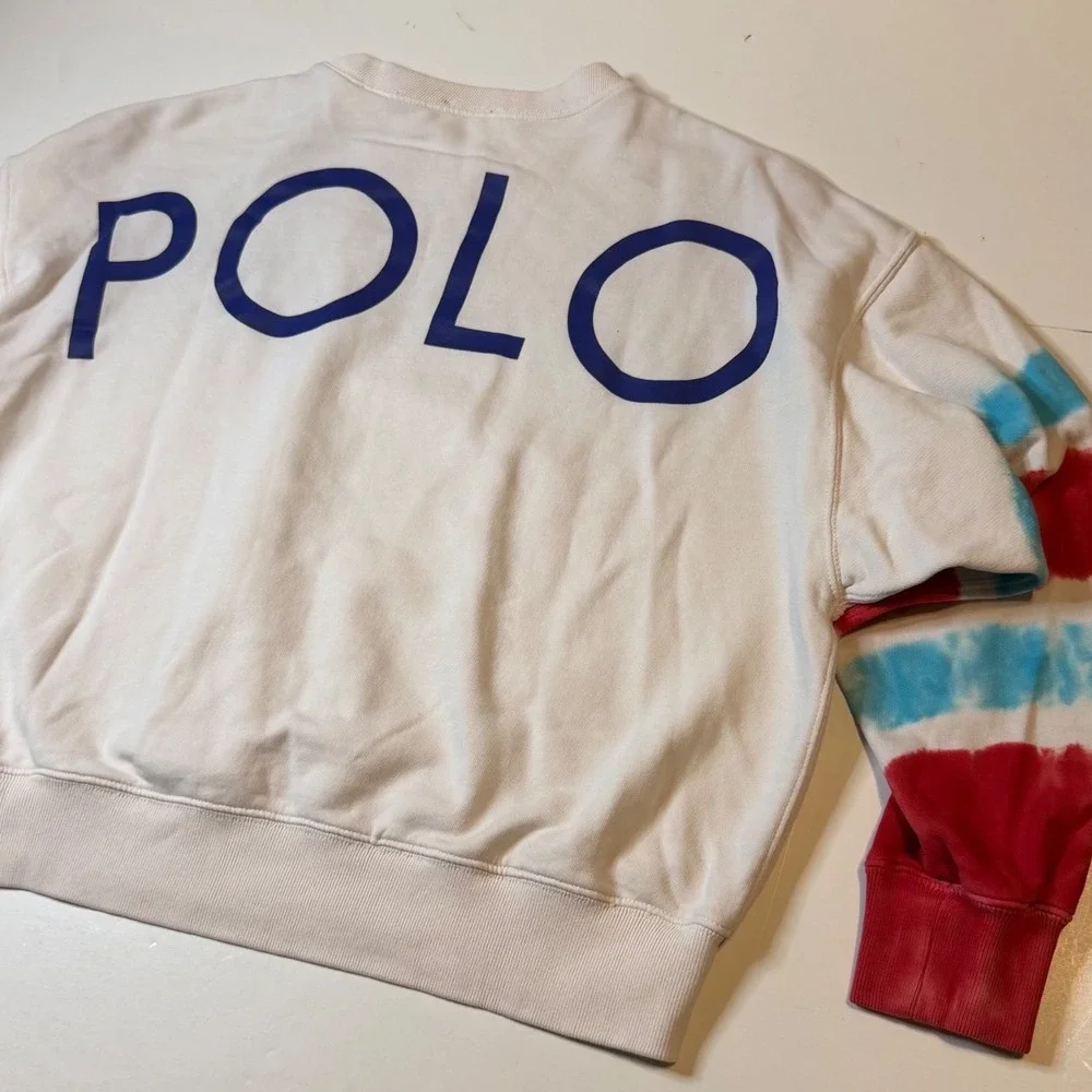 Polo Ralph Lauren Tie Dye Sleeve Sweatshirt Big Logo Women's Size Medium